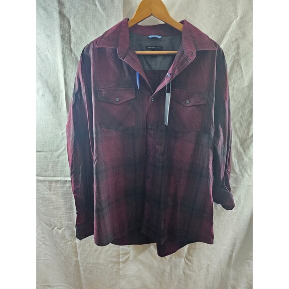 Van Heusen_Studio Mens Slim Fit Red Black Button Down Shirt Large 16-16.5 - Picture 1 of 7